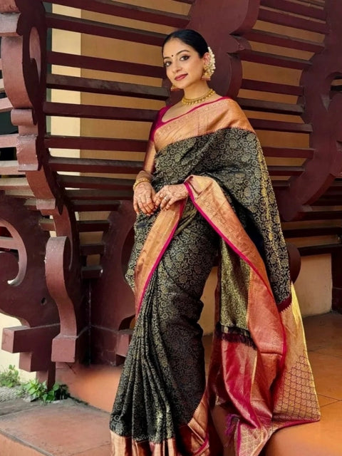 Women's Silk Printed Saree With Unstitched Blouse 5.5Mtr (Green)