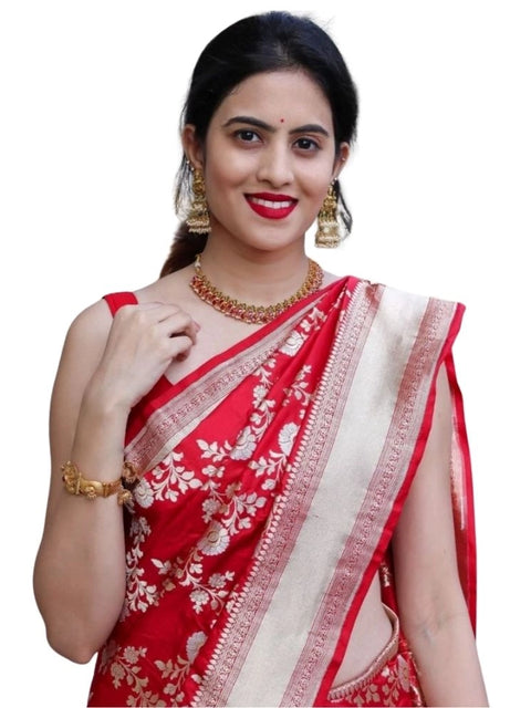 Women's Silk Printed Saree With Unstitched Blouse 5.5Mtr (White)