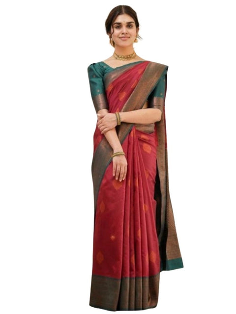 Women's Silk Printed Saree With Unstitched Blouse 5.5Mtr (Red)