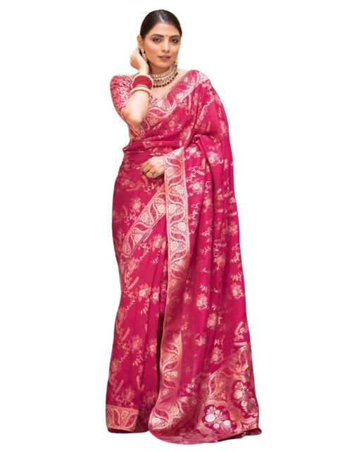 Women's Silk Printed Saree With Unstitched Blouse 5.5Mtr (Pink)