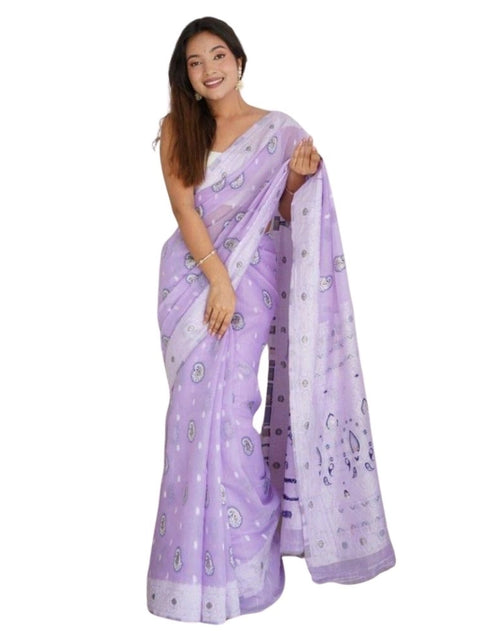 Women's Cotton  Printed Saree With Unstitched Blouse 5.5Mtr (Lavender)