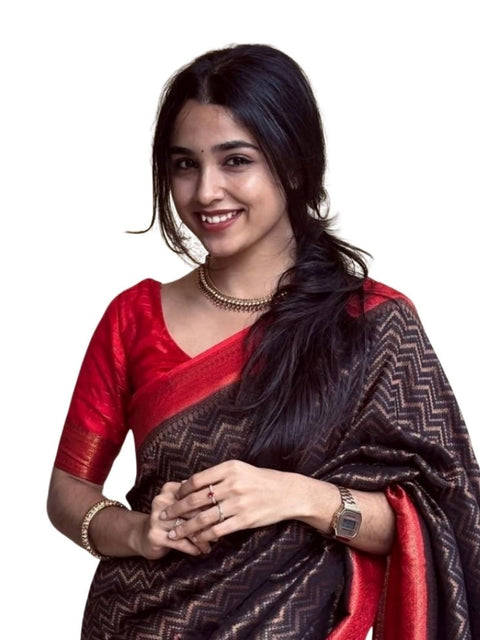 Women's Silk Printed Saree With Unstitched Blouse 5.5Mtr (Brown)
