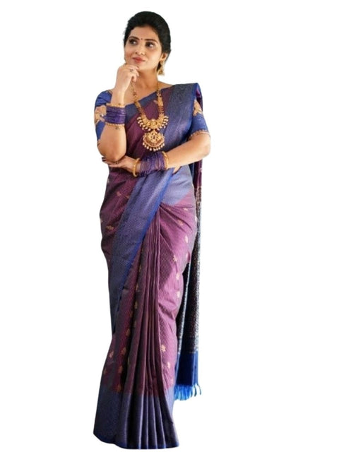 Women's Silk Printed Saree With Unstitched Blouse 5.5Mtr (Purple)