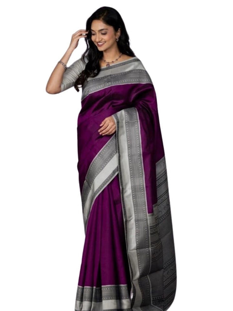 Women's Silk Printed Saree With Unstitched Blouse 5.5Mtr (Purple)