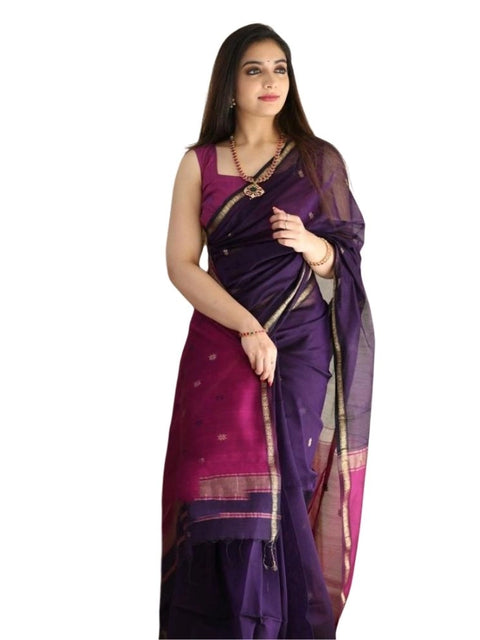 Women's Cotton  Printed Saree With Unstitched Blouse 5.5Mtr (Navy Blue)