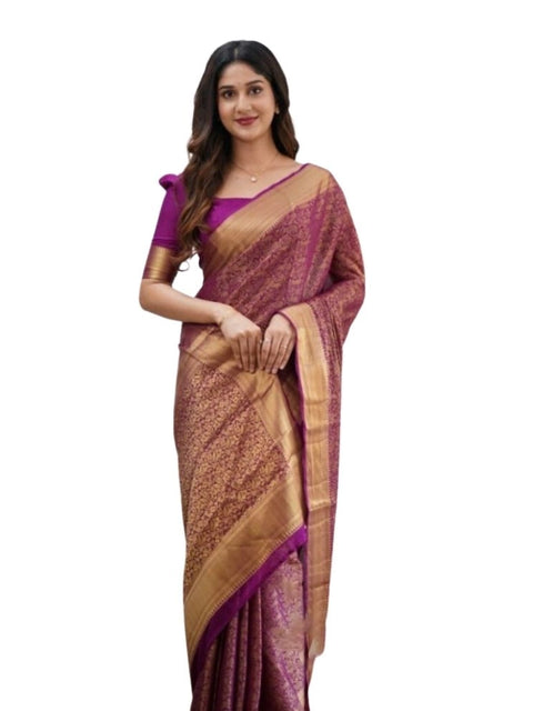 Women's Silk Printed Saree With Unstitched Blouse 5.5Mtr (Wine)