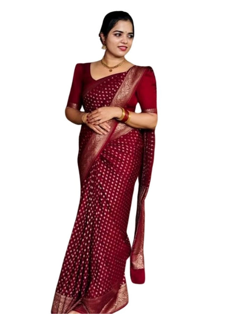 Women's Silk Printed Saree With Unstitched Blouse 5.5Mtr (Maroon)