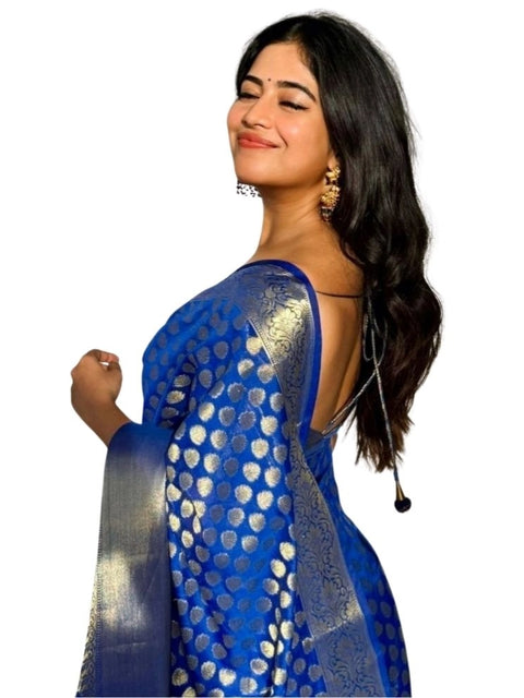 Women's Silk Printed Saree With Unstitched Blouse 5.5Mtr (Royal Blue)