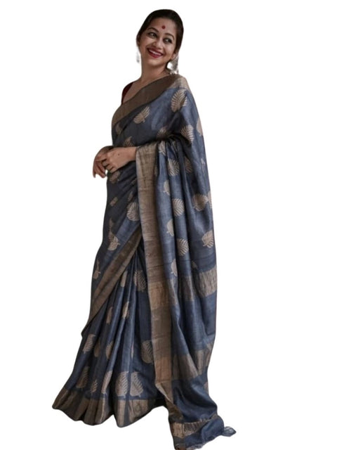 Women's Silk Printed Saree With Unstitched Blouse 5.5Mtr (Grey)