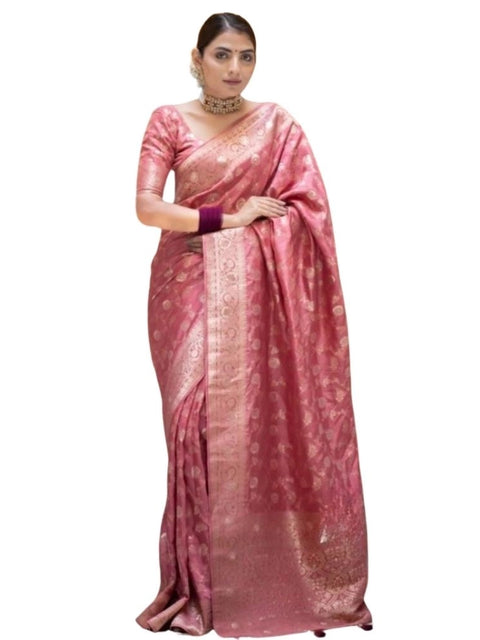 Women's Silk Printed Saree With Unstitched Blouse 5.5Mtr (Peach)