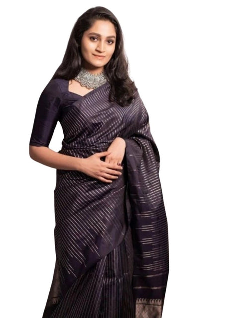 Women's Silk Printed Saree With Unstitched Blouse 5.5Mtr (Black)