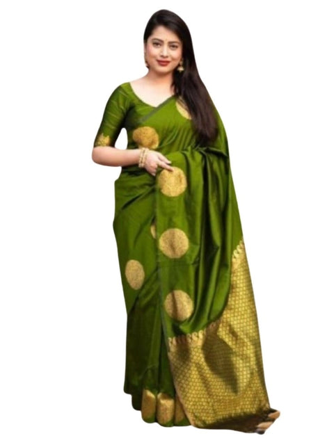 Women's Silk Printed Saree With Unstitched Blouse 5.5Mtr (Green)