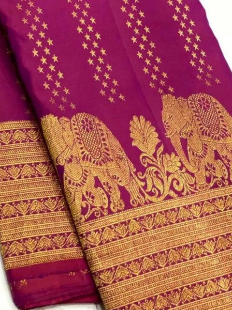 Women's Silk Printed Saree With Unstitched Blouse 5.5Mtr (Rani Pink)