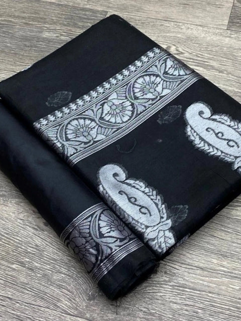 Women's Cotton  Printed Saree With Unstitched Blouse 5.5Mtr (Black)