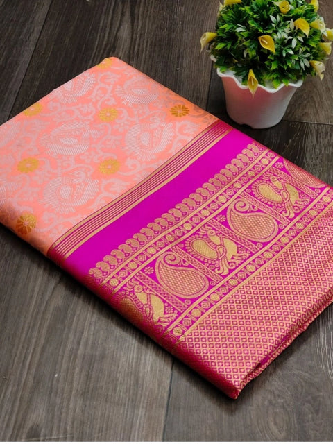 Women's Soft Lichi Silk Printed Saree With Unstitched Blouse 5.5Mtr (Pink)