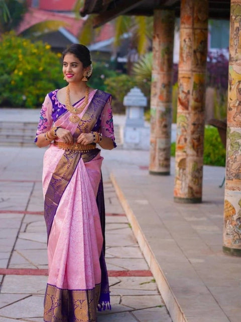 Women's Soft Lichi Silk Printed Saree With Unstitched Blouse 5.5Mtr (Purple)
