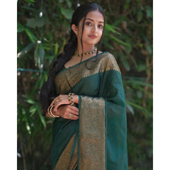 Generic Women's Soft Lichi Silk Solid Saree With Unstitched Blouse 5.5Mtr (Green)