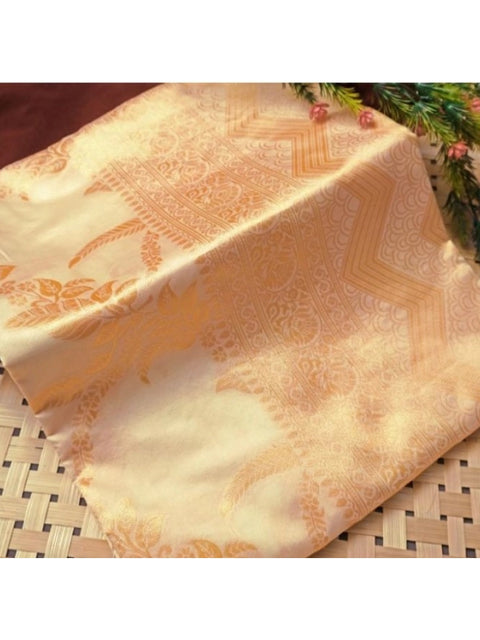 Women's Soft Lichi Silk Printed Saree With Unstitched Blouse 5.5Mtr (Golden)