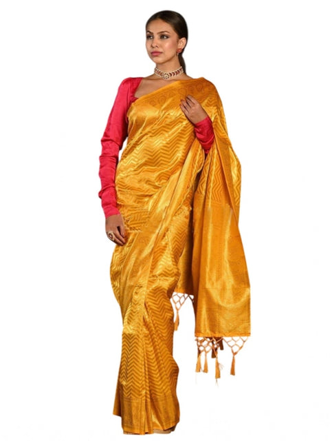 Women's Soft Lichi Silk Woven Saree With Unstitched Blouse 5.5Mtr (Yellow)
