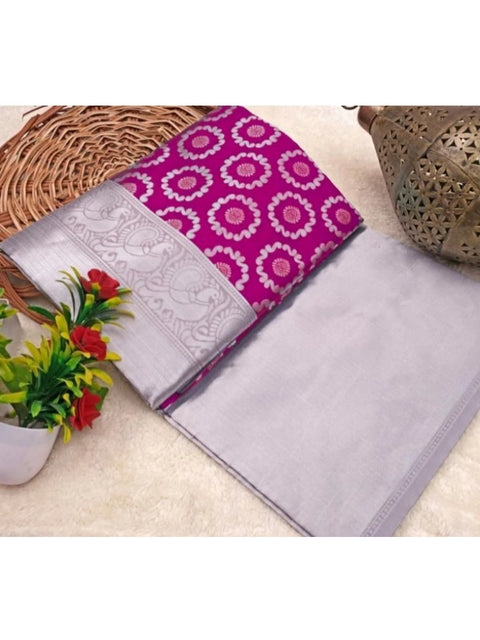 Women's Soft Lichi Silk Printed Saree With Unstitched Blouse 5.5Mtr (Pink)