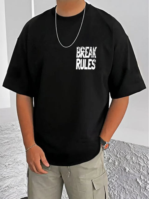 Generic Men's Casual Cotton Blend Printed Round Neck Half Sleeve T-Shirt (Black)