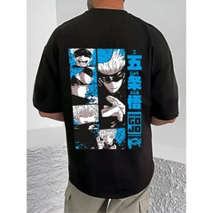 Generic Men's Casual Cotton Blend Printed Round Neck Half Sleeve T-Shirt (Black)