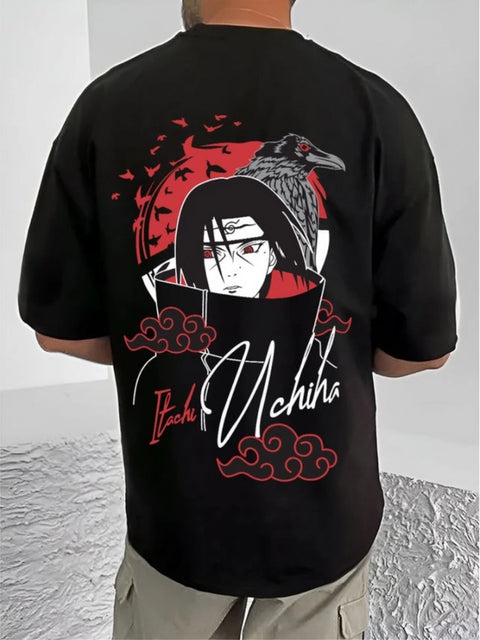 Generic Men's Casual Cotton Blend Printed Round Neck Half Sleeve T-Shirt (Black)