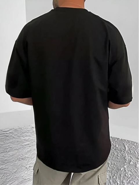 Generic Men's Casual Cotton Blend Printed Round Neck Half Sleeve T-Shirt (Black)