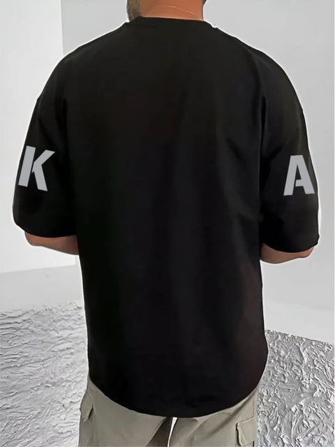 Generic Men's Casual Cotton Blend Printed Round Neck Half Sleeve T-Shirt (Black)
