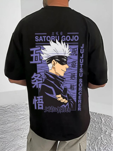 Generic Men's Casual Cotton Blend Printed Round Neck Half Sleeve T-Shirt (Black)