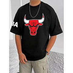 Generic Men's Casual Cotton Blend Printed Round Neck Half Sleeve T-Shirt (Black)