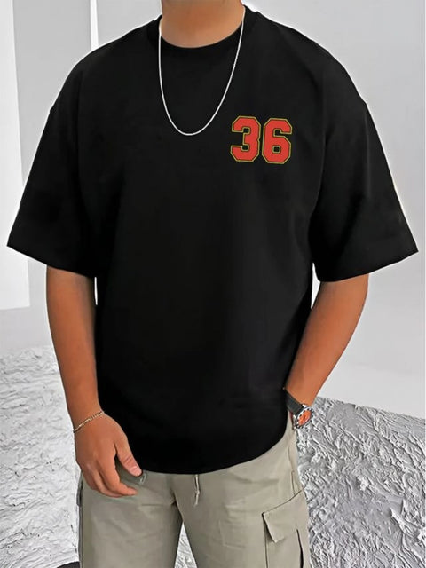 Generic Men's Casual Cotton Blend Printed Round Neck Half Sleeve T-Shirt (Black)