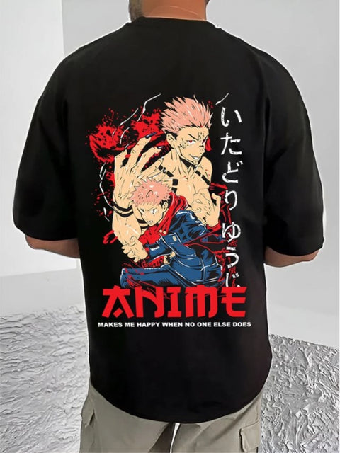 Generic Men's Casual Cotton Blend Printed Round Neck Half Sleeve T-Shirt (Black)