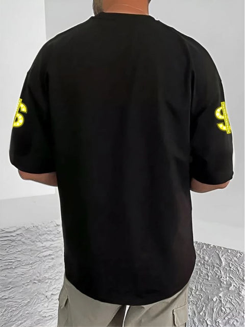 Generic Men's Casual Cotton Blend Printed Round Neck Half Sleeve T-Shirt (Black)