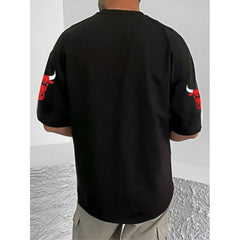 Generic Men's Casual Cotton Blend Printed Round Neck Half Sleeve T-Shirt (Black)