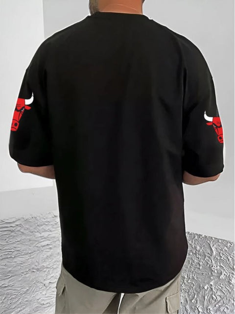 Generic Men's Casual Cotton Blend Printed Round Neck Half Sleeve T-Shirt (Black)