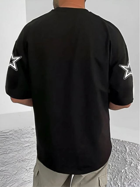 Generic Men's Casual Cotton Blend Printed Round Neck Half Sleeve T-Shirt (Black)