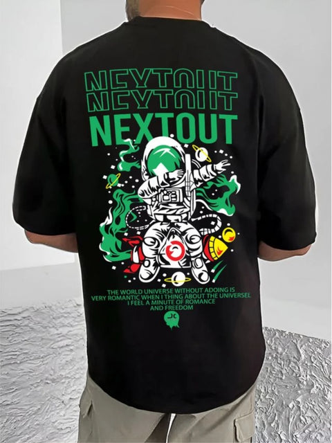 Generic Men's Casual Cotton Blend Printed Round Neck Half Sleeve T-Shirt (Black)