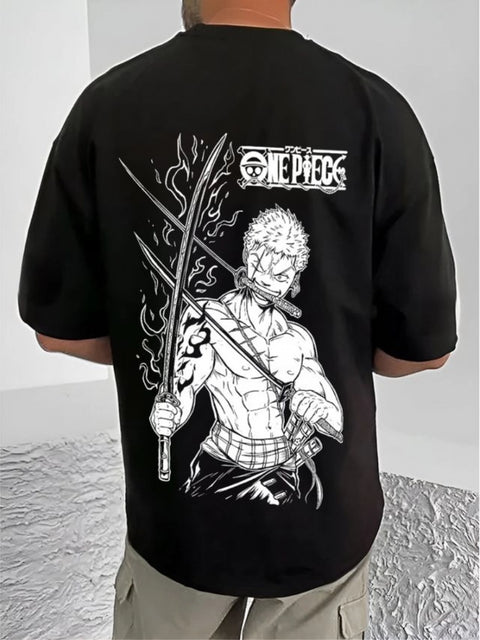 Generic Men's Casual Cotton Blend Printed Round Neck Half Sleeve T-Shirt (Black)