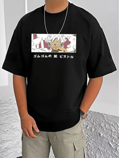Generic Men's Casual Cotton Blend Printed Round Neck Half Sleeve T-Shirt (Black)