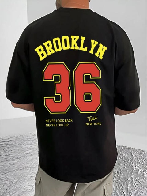 Generic Men's Casual Cotton Blend Printed Round Neck Half Sleeve T-Shirt (Black)