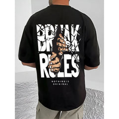 Generic Men's Casual Cotton Blend Printed Round Neck Half Sleeve T-Shirt (Black)