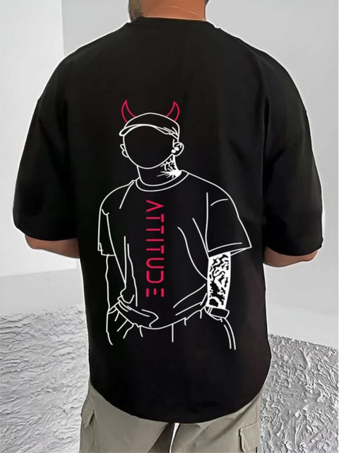 Generic Men's Casual Cotton Blend Printed Round Neck Half Sleeve T-Shirt (Black)