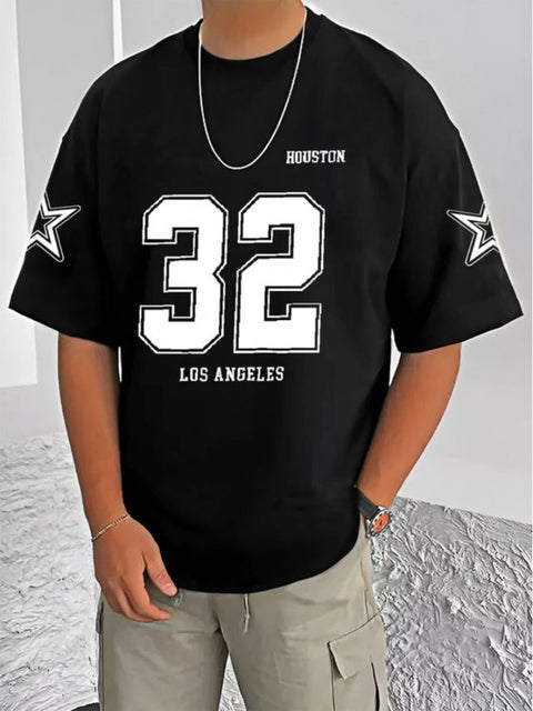 Generic Men's Casual Cotton Blend Printed Round Neck Half Sleeve T-Shirt (Black)
