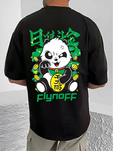 Generic Men's Casual Cotton Blend Printed Round Neck Half Sleeve T-Shirt (Black)