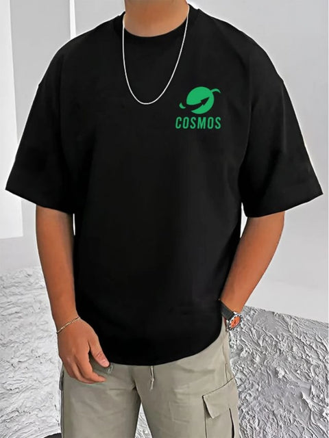 Generic Men's Casual Cotton Blend Printed Round Neck Half Sleeve T-Shirt (Black)