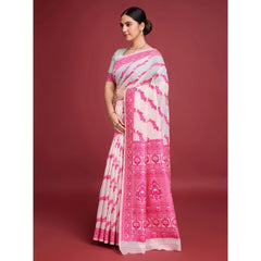 Generic Women's Jamdani Cotton Silk Printed Saree With Unstitched Blouse 5.5Mtr (Pink)