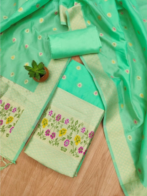 Generic Women's Banarasi Silk Printed Unstitched Salwar Suit Material With Dupatta (Sea Green, 3Mtrs)