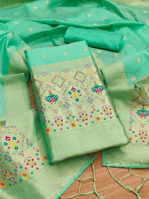 Generic Women's Banarasi Silk Printed Unstitched Salwar Suit Material With Dupatta (Sea Green, 3Mtrs)