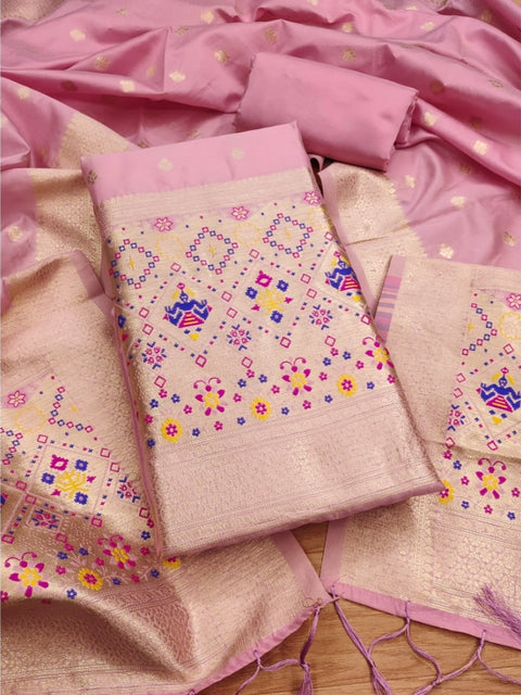 Generic Women's Banarasi Silk Printed Unstitched Salwar Suit Material With Dupatta (Light Pink, 3Mtrs)